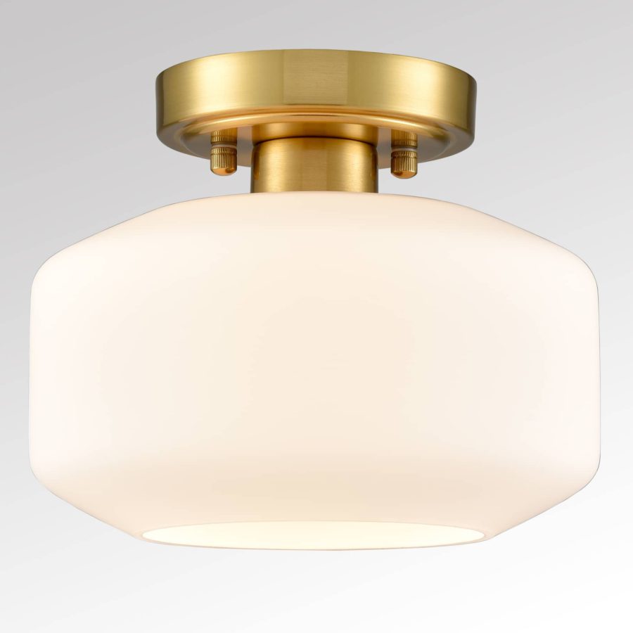 Modern Semi Flush Ceiling Lights Opal Glass Drum Shade
