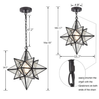 Moravian Star Pendant Lights 16 Inches Black Seeded Glass Shade