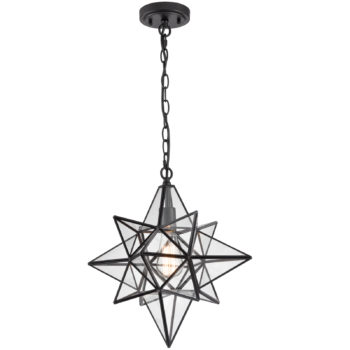 Moravian Star Pendant Lights Black Clear Glass Shade 16 Inches