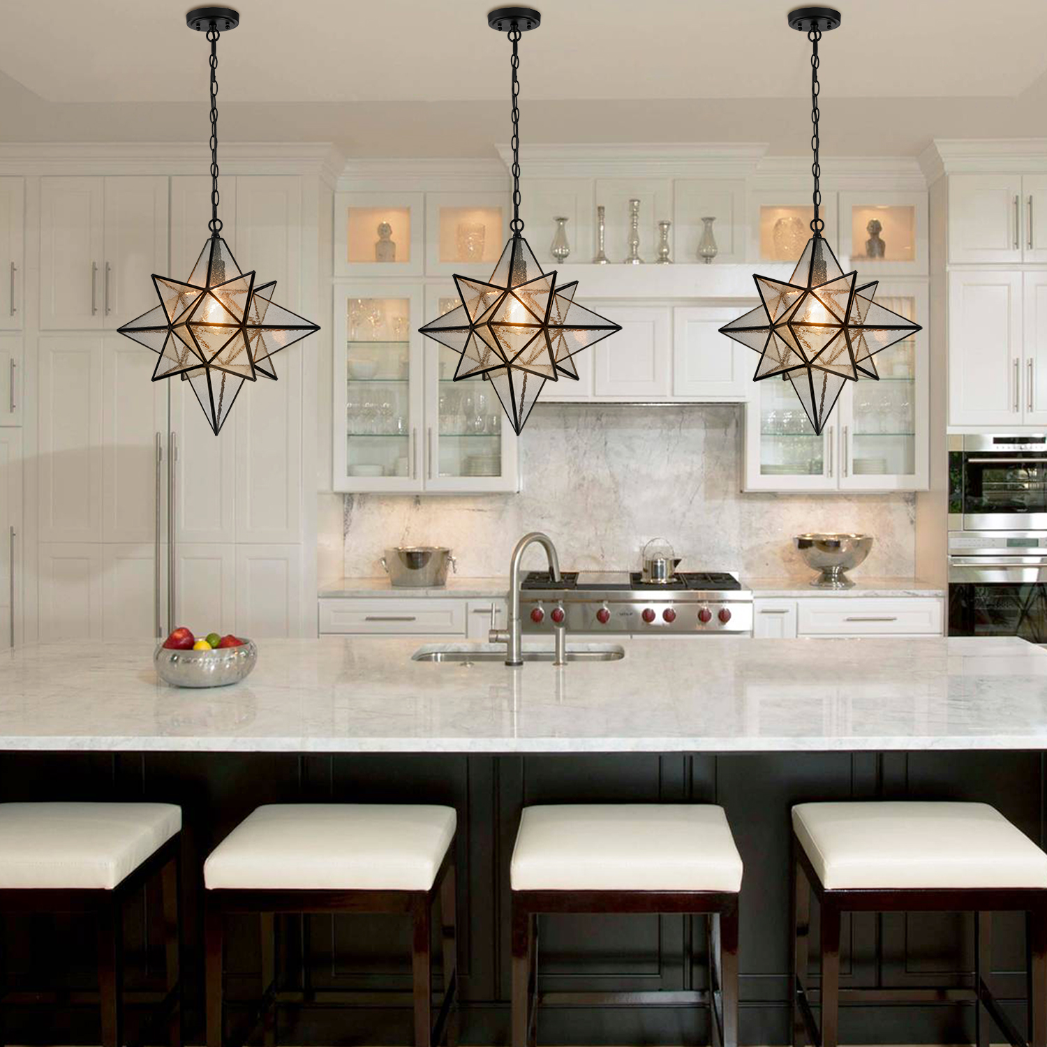 Seeded Glass Shade Moravian Star Pendant Light Claxy