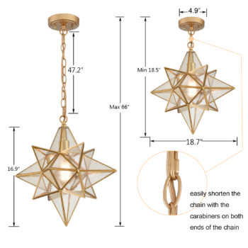 Moravian Star Pendant Lights Gold Finish Clear Glass Shade 19 Inches