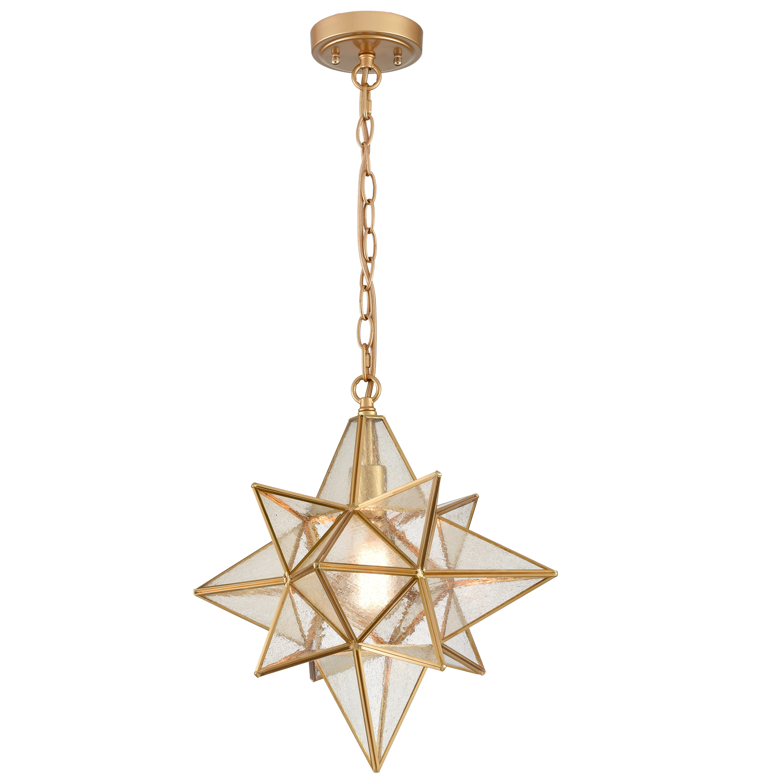 Brass Moravian Star Pendant Light Seeded Glass Claxy