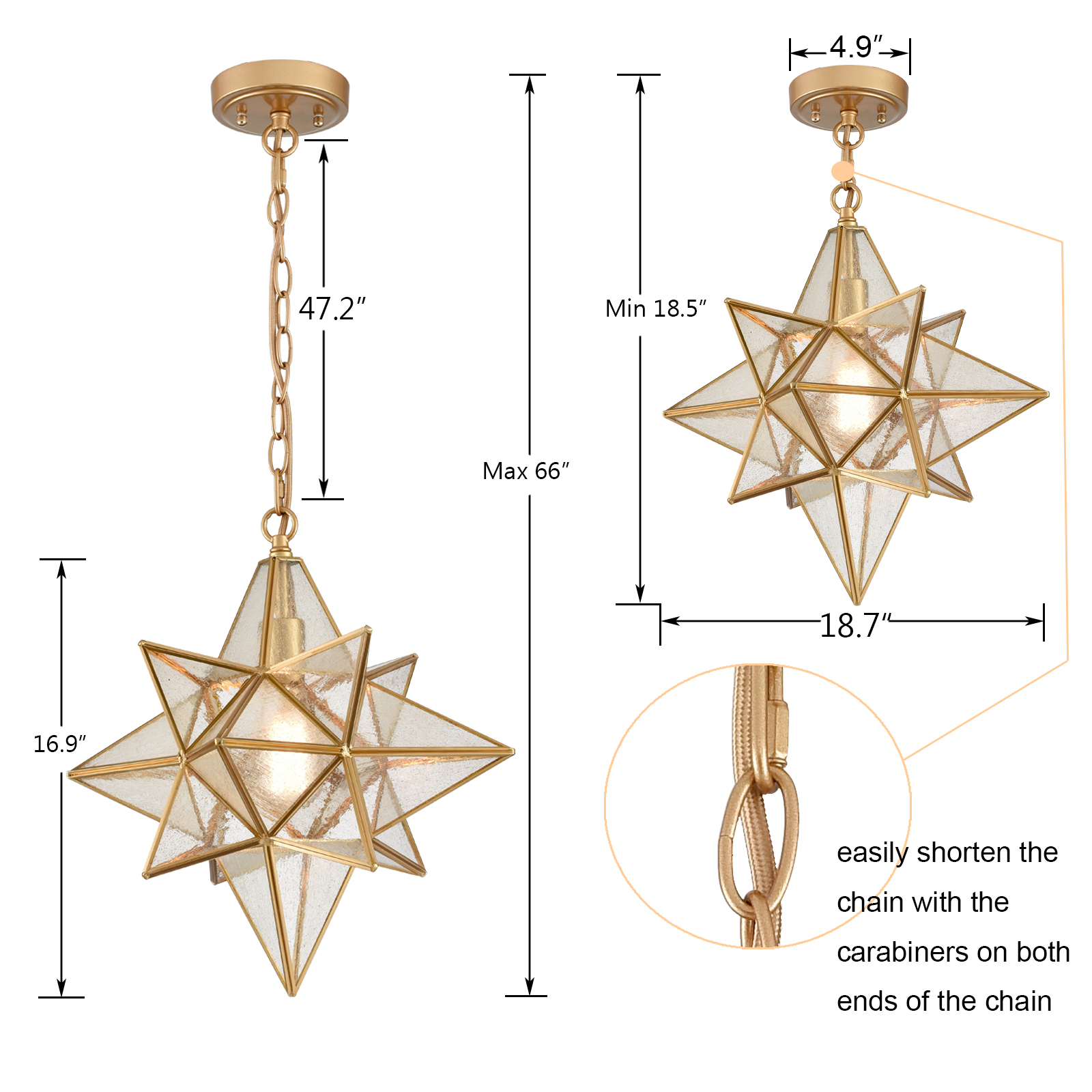 Brass Moravian Star Pendant Light Seeded Glass 14in Claxy