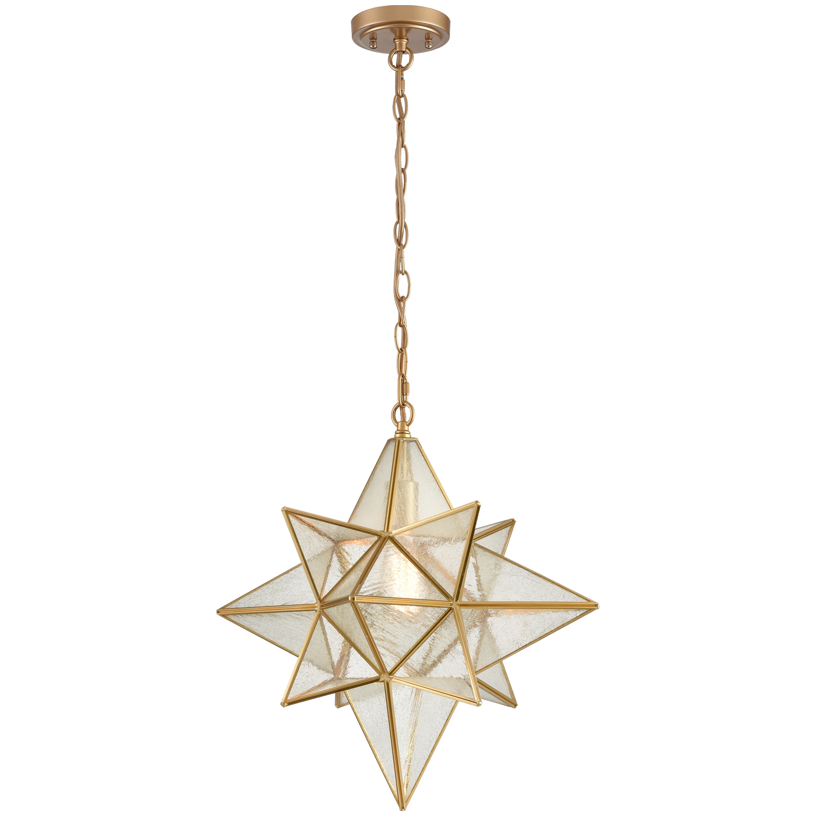 Brass Moravian Star Pendant Light Seeded Glass 14-in| Claxy