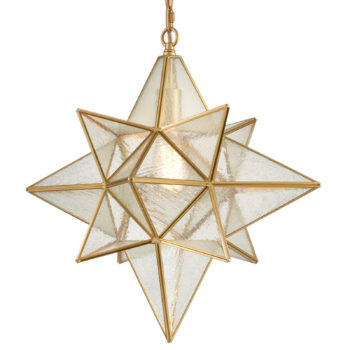 Moravian Star Pendant Lights Gold Finish Seeded Glass Shade 19 Inches