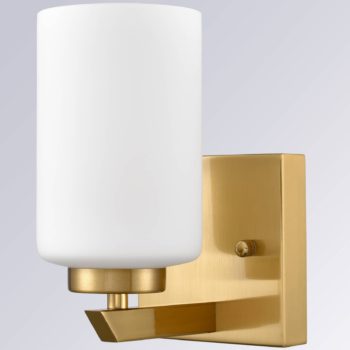 Opal Glass Cylinder Bathroom Wall Sconces Set of 2 Gold