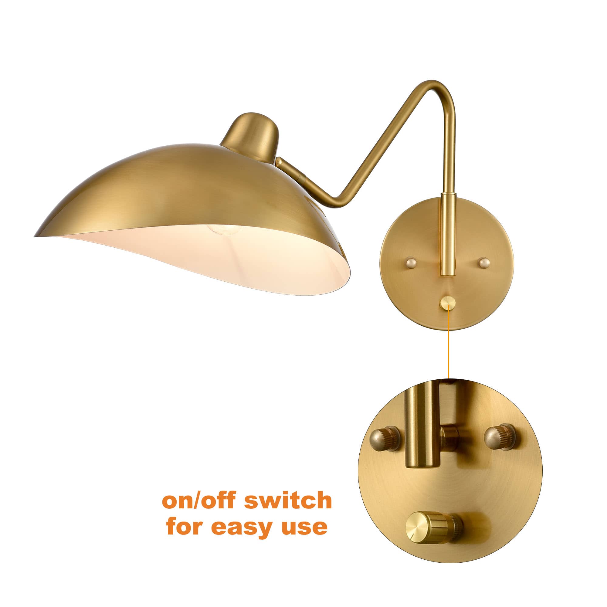 Modern Brass Wall Sconce Swing Arm Set of 2 | Claxy