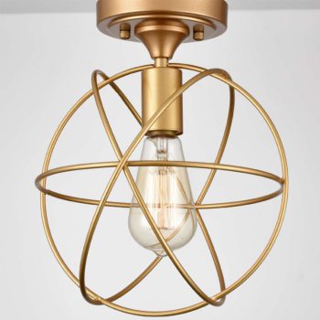 Spherical Ceiling Light Fixtures 1-Light Gold Semi Flush Mount Light