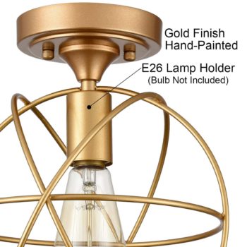 Spherical Ceiling Light Fixtures 1-Light Gold Semi Flush Mount Light