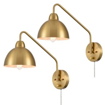 Swing Arm Wall Sconce Plug in Set of 2 Gold Light-1