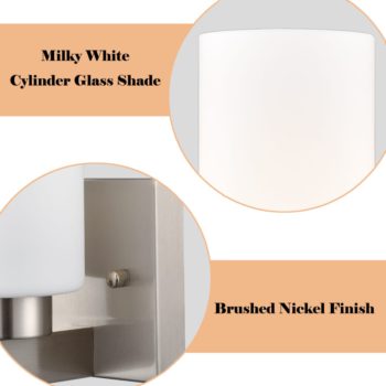 Bathroom Modern Brushed Nickel Wall Light Milky White Cylinder Glass Set of 2