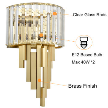 Brass Wall Sconces Vanity Glass Wall Light Fixtures Crystal Wall Light