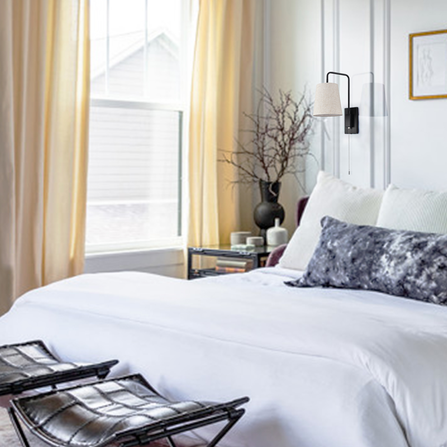 set of 2 Fabric Wall Lamps Shade Hardwired Plugin Claxy