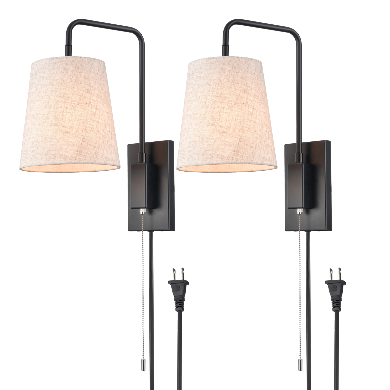 set of 2 Fabric Wall Lamps Shade Hardwired Plugin Claxy