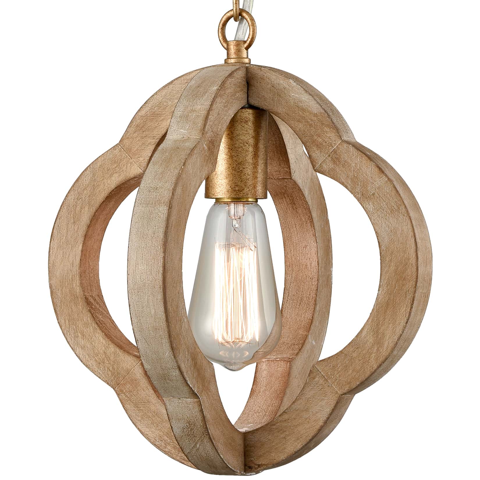 Farmhouse Brown Wooden Pendant Light Antiqued Gold Claxy