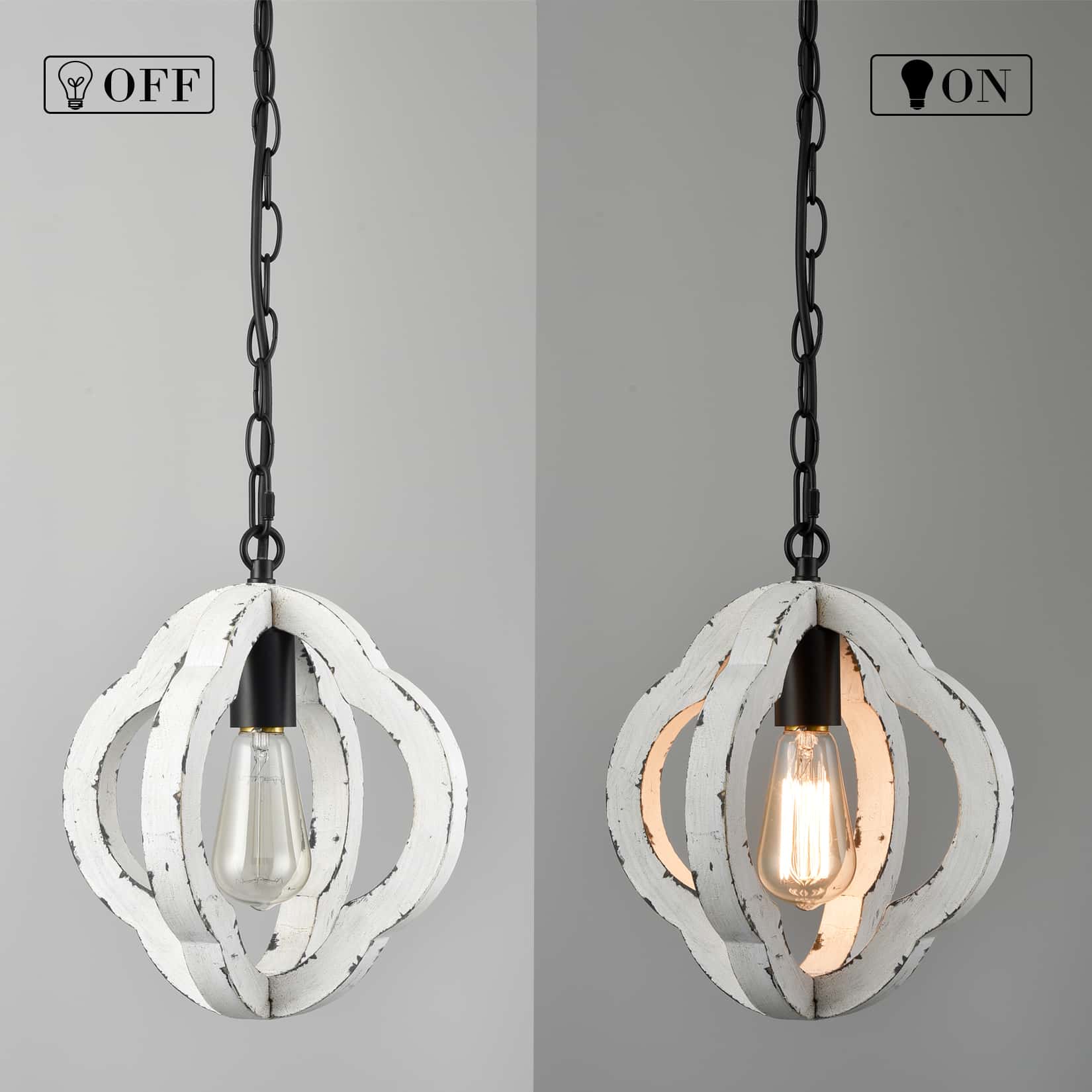 Farmhouse Distressed White Wood Pendant Light Fixture Claxy