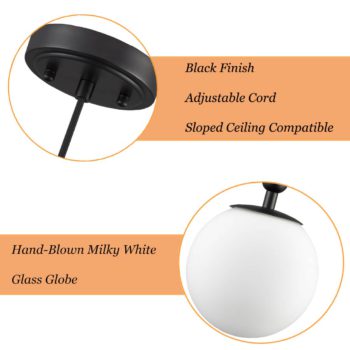 Globe Pendant Light for Kitchen Island Black