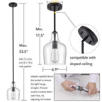 Modern Black Pendant Light Rod Hung for Kitchen, 1-Light