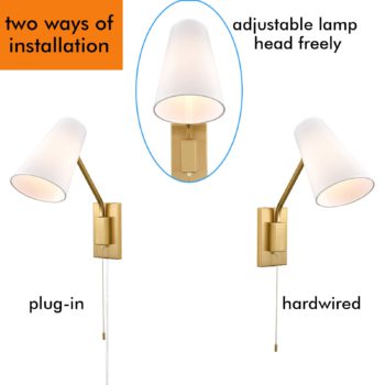 Modern Gold Plug-in Wall Sconce Linen Swing Arm Wall Lamp