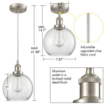 Modern Kitchen Glass Globe Pendant Light Brushed Nickel 2