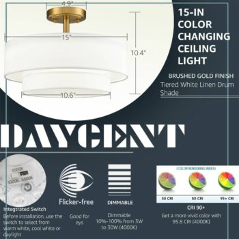 Modern LED Living Room Ceiling Lights Drum Shade Color Selectable 8
