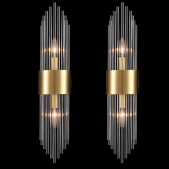 Modern Wall Sconces Set of Two Brass Glass Rod Wall Lights for Bedroom Living Room