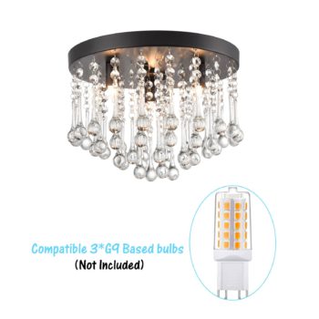 Industrial Crystal Ceiling Light 3-Light Flush Mount Light Fixture