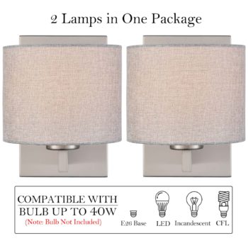 Brushed Nickel Wall Sconces Set of Two Modern Wall Lamp with Fabric Shade