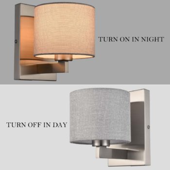 Brushed Nickel Wall Sconces Set of Two Modern Wall Lamp with Fabric Shade