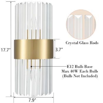 Crystal Wall Sconces Set of 2 Brass Gold Wall Light Fixture