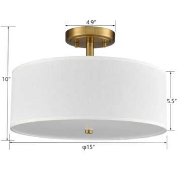 Drum Shade Semi Flush Mount Ceiling Light Brass LED Ceiling Light Fixture