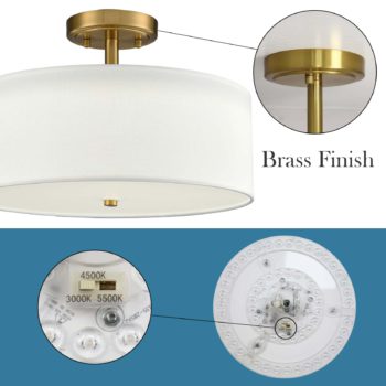 Drum Shade Semi Flush Mount Ceiling Light Brass LED Ceiling Light Fixture