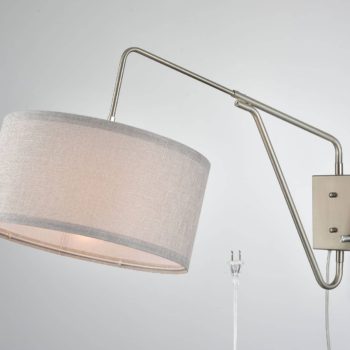 Fabric Plug-in Wall Light Swing Arm Wall Lamp Brushed Nickel