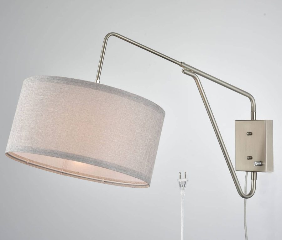 Fabric Plug-in Wall Light Swing Arm Wall Lamp Brushed Nickel