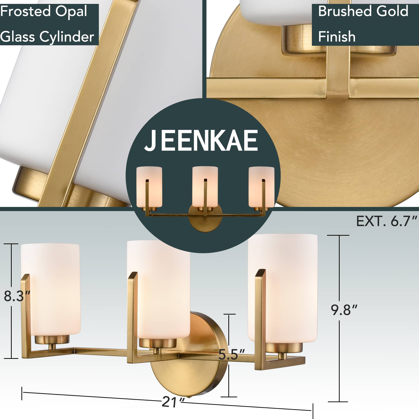 Modern 3Light Gold Bathroom Vanity Lights Opal Glass Claxy