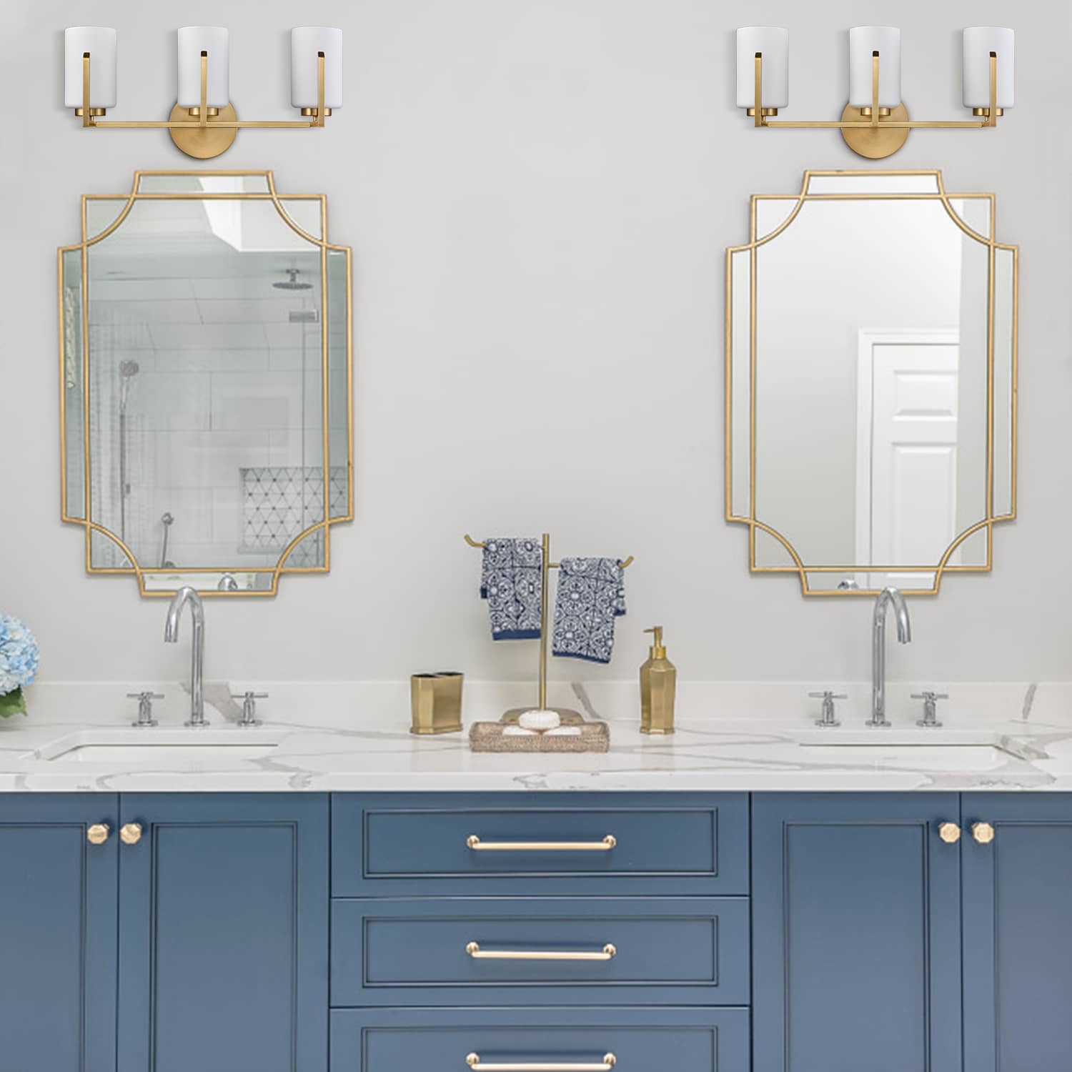 Modern 3Light Gold Bathroom Vanity Lights Opal Glass Claxy