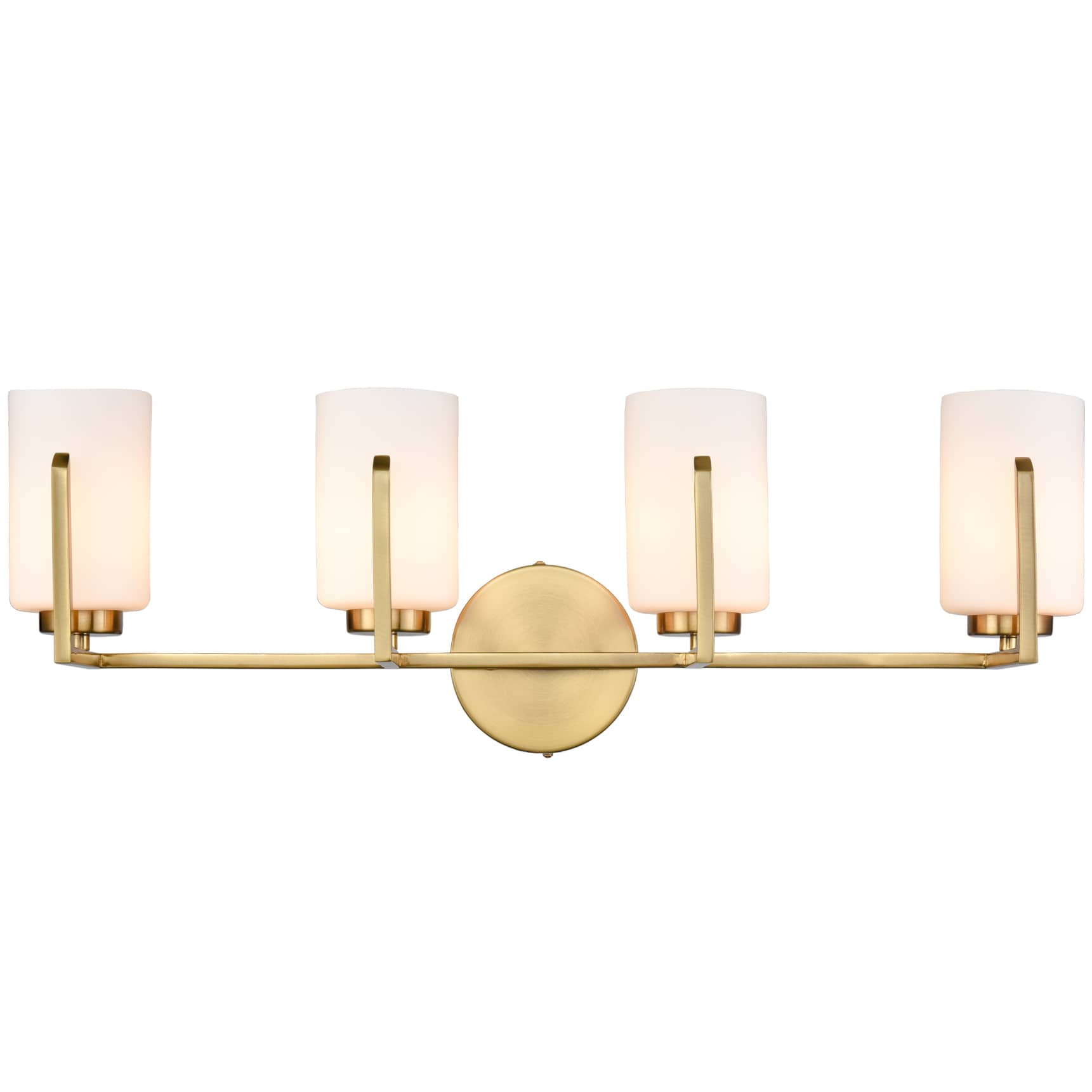 Modern 4Light Gold Vanity Light with Opal Cylinders Claxy