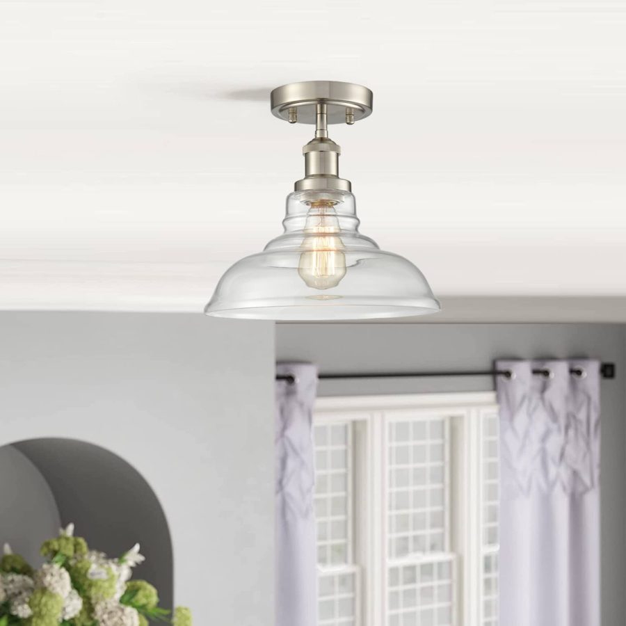 Modern Ceiling Light Glass Dome Shade Brushed Nickel