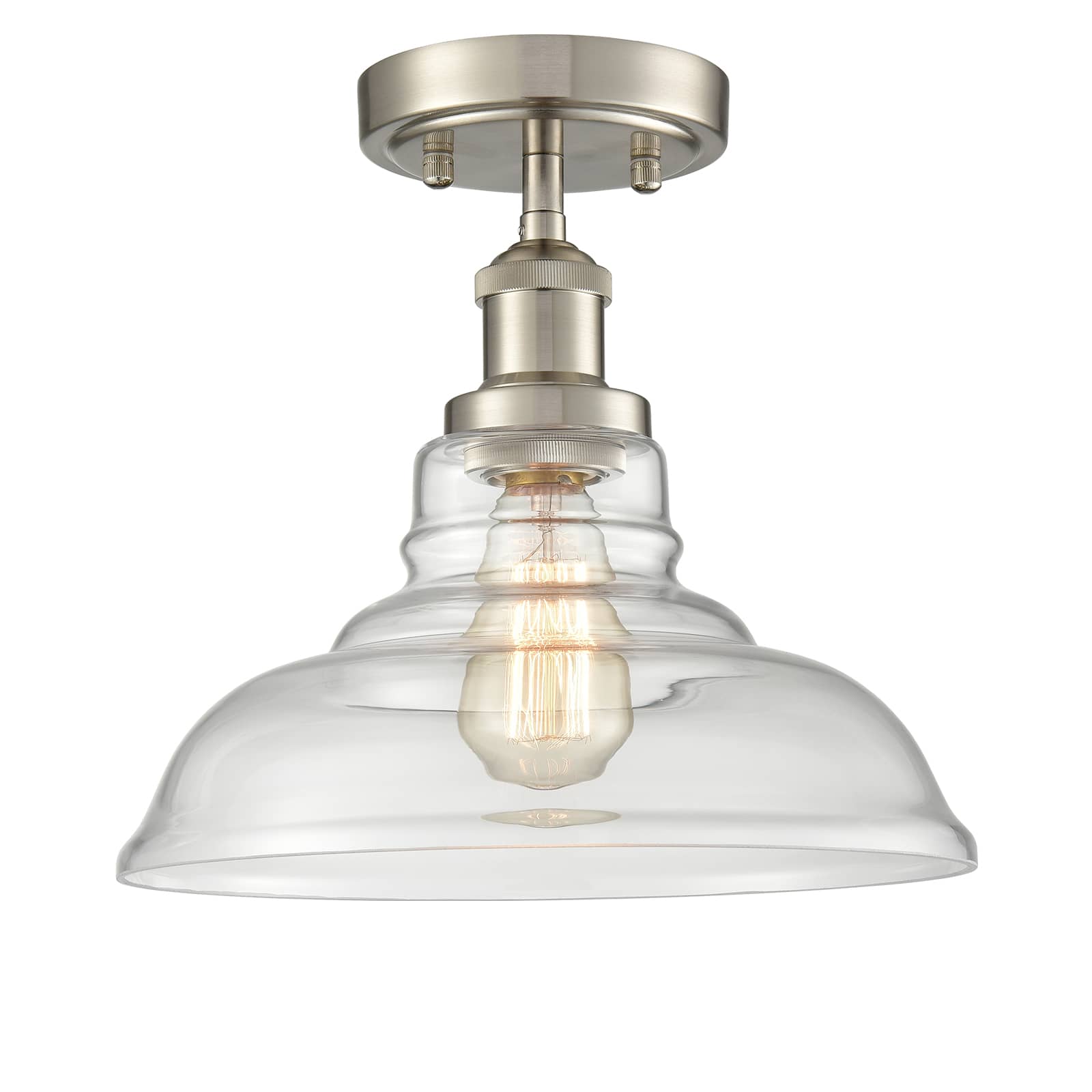 Modern Ceiling Light Glass Dome Shade Brushed Nickel