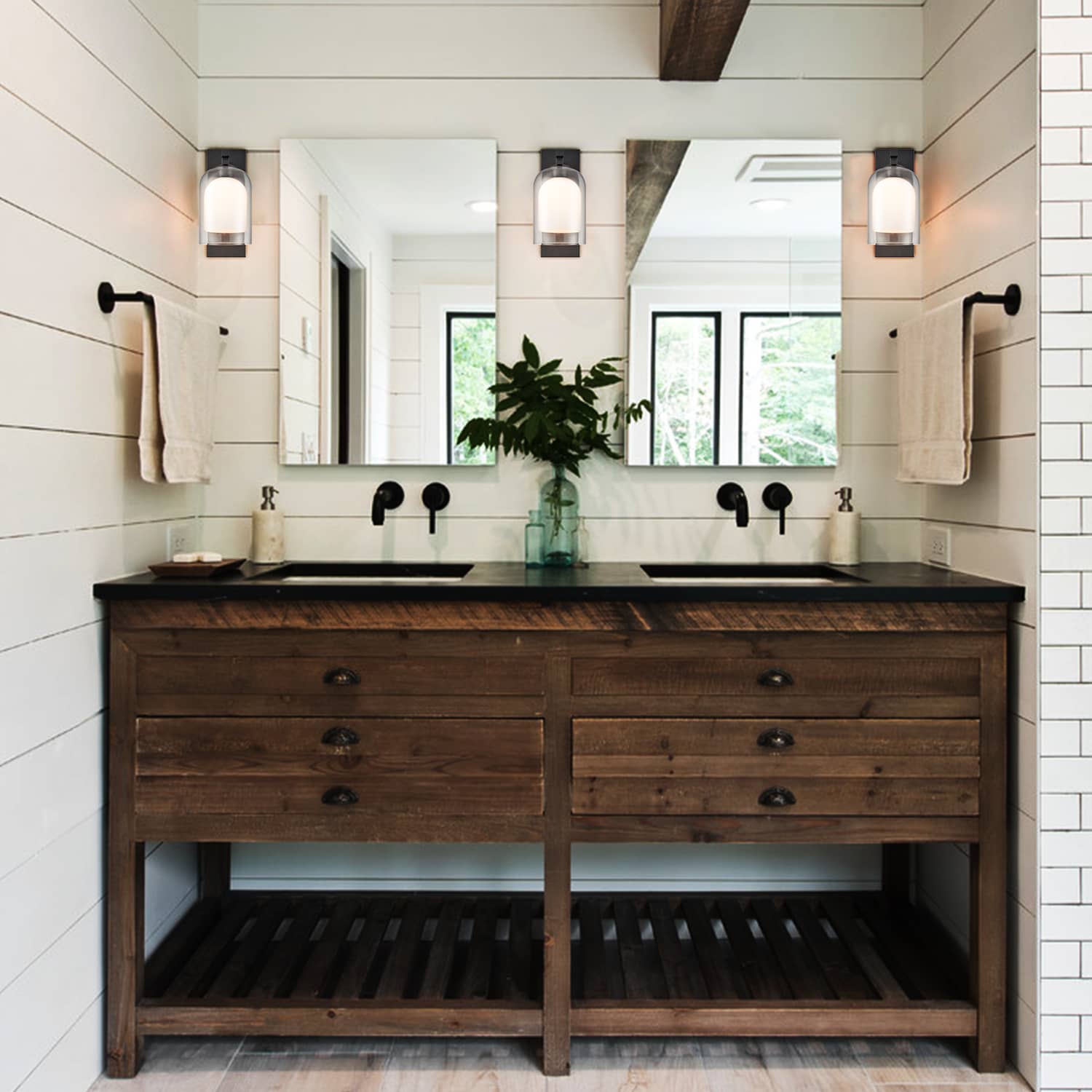 Modern Wall SconceS Black with Double Galss Shades|CLAXY