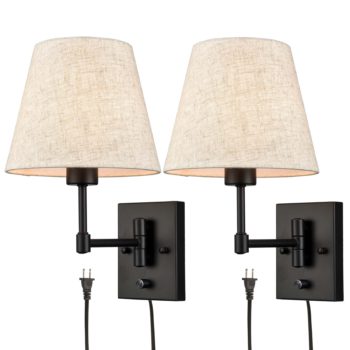 Plug in Wall Sconces Set of Two Black Swing Arm Wall Lamp