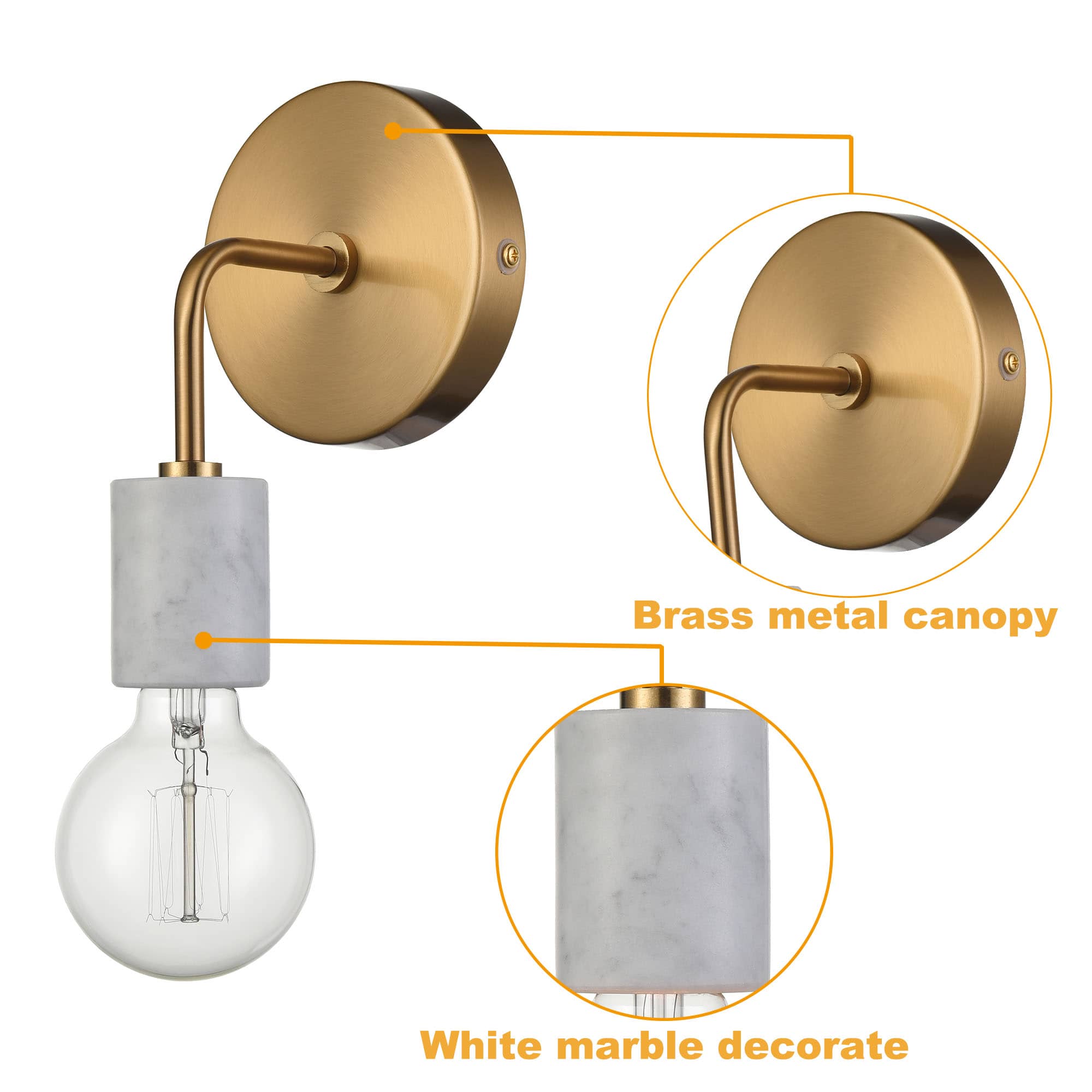 Set of 2 metal with marble Brass wall light fixture Claxy