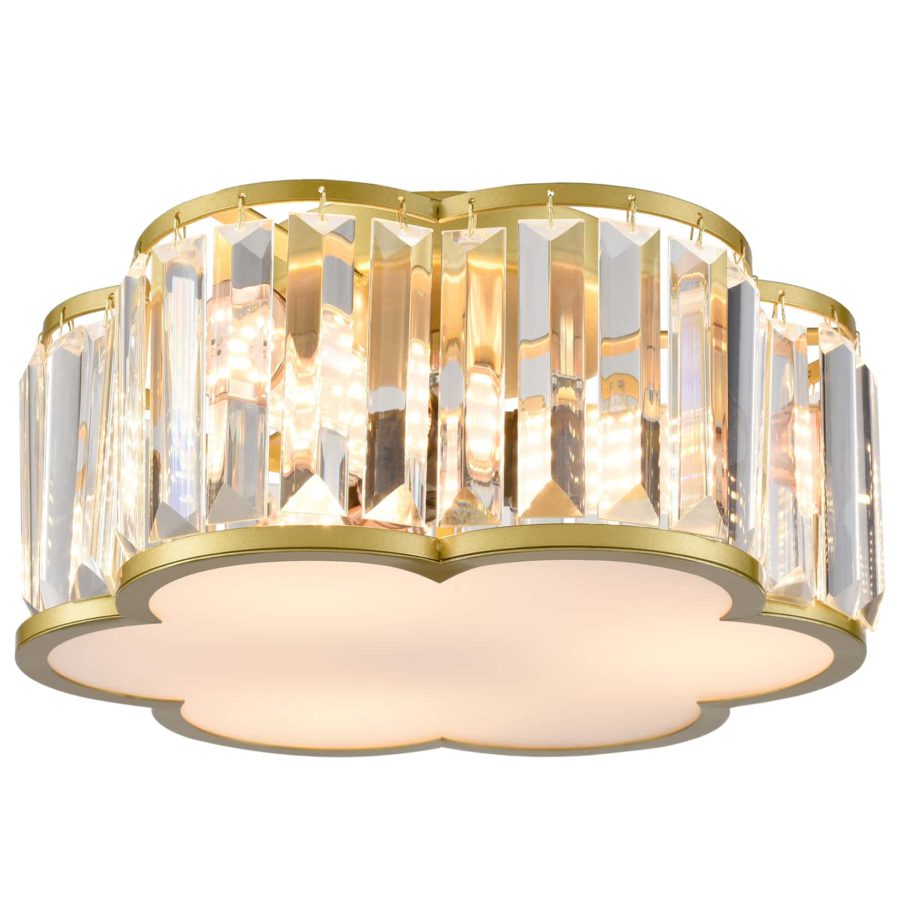3-Light Gold Flush Mount Ceiling Light Crystal Ceiling Light Fixture