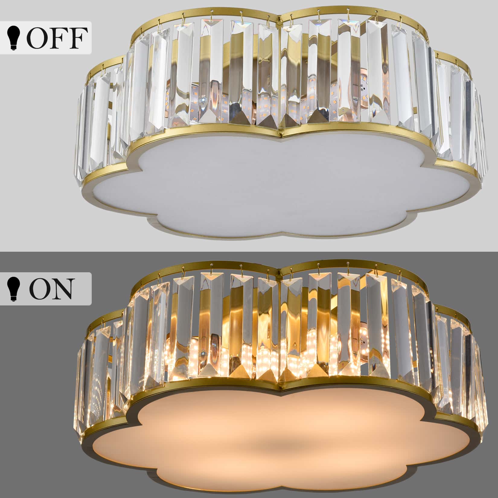 Modern 4-Light Gold Crystal Flush Mount Ceiling Light |Claxy