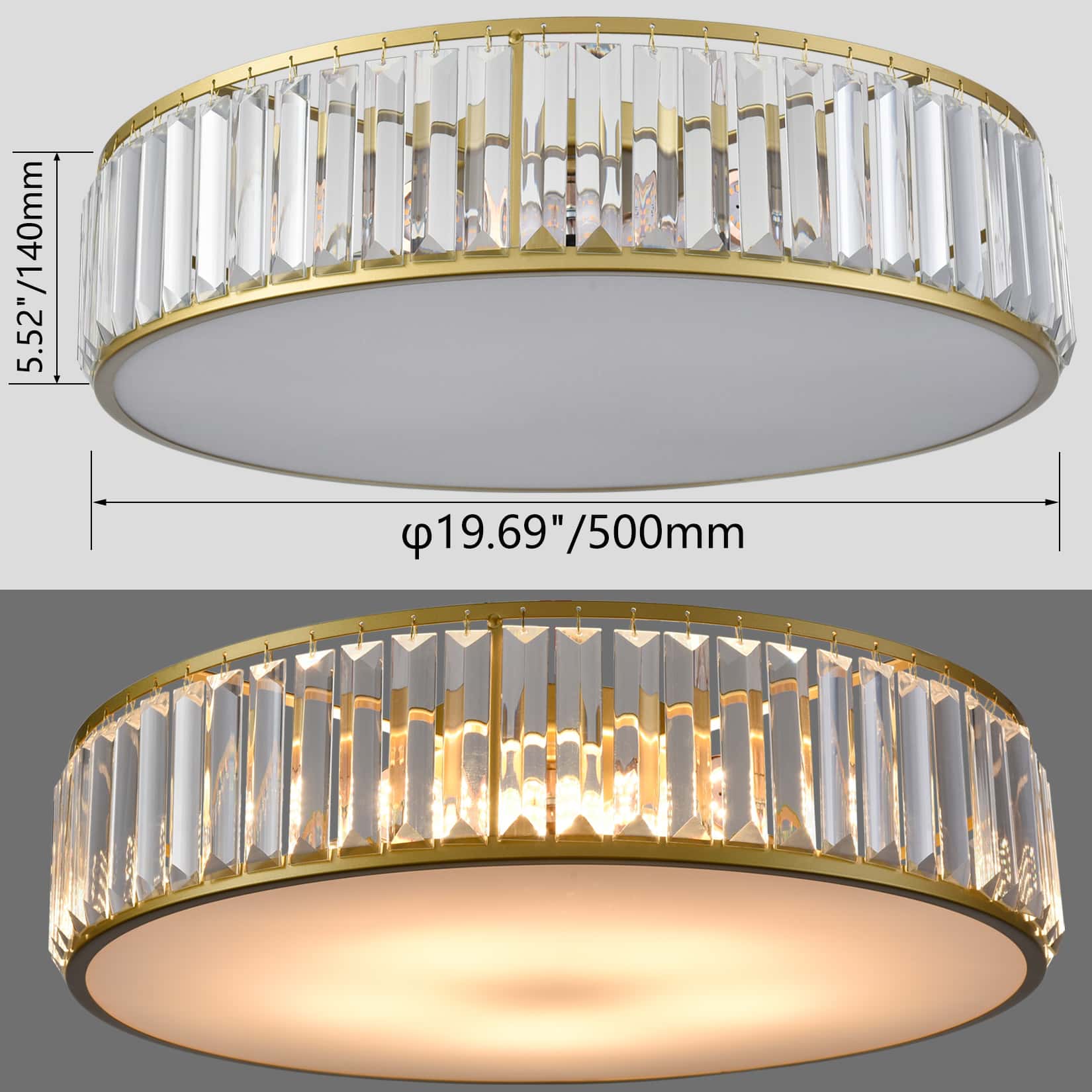5Light Modern Crystal Ceiling Light Gold Flush Mount Claxy