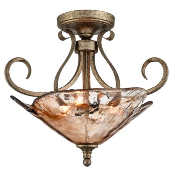 Art Deco Semi Flush Rustic Ceiling Light Amber Glass Shade