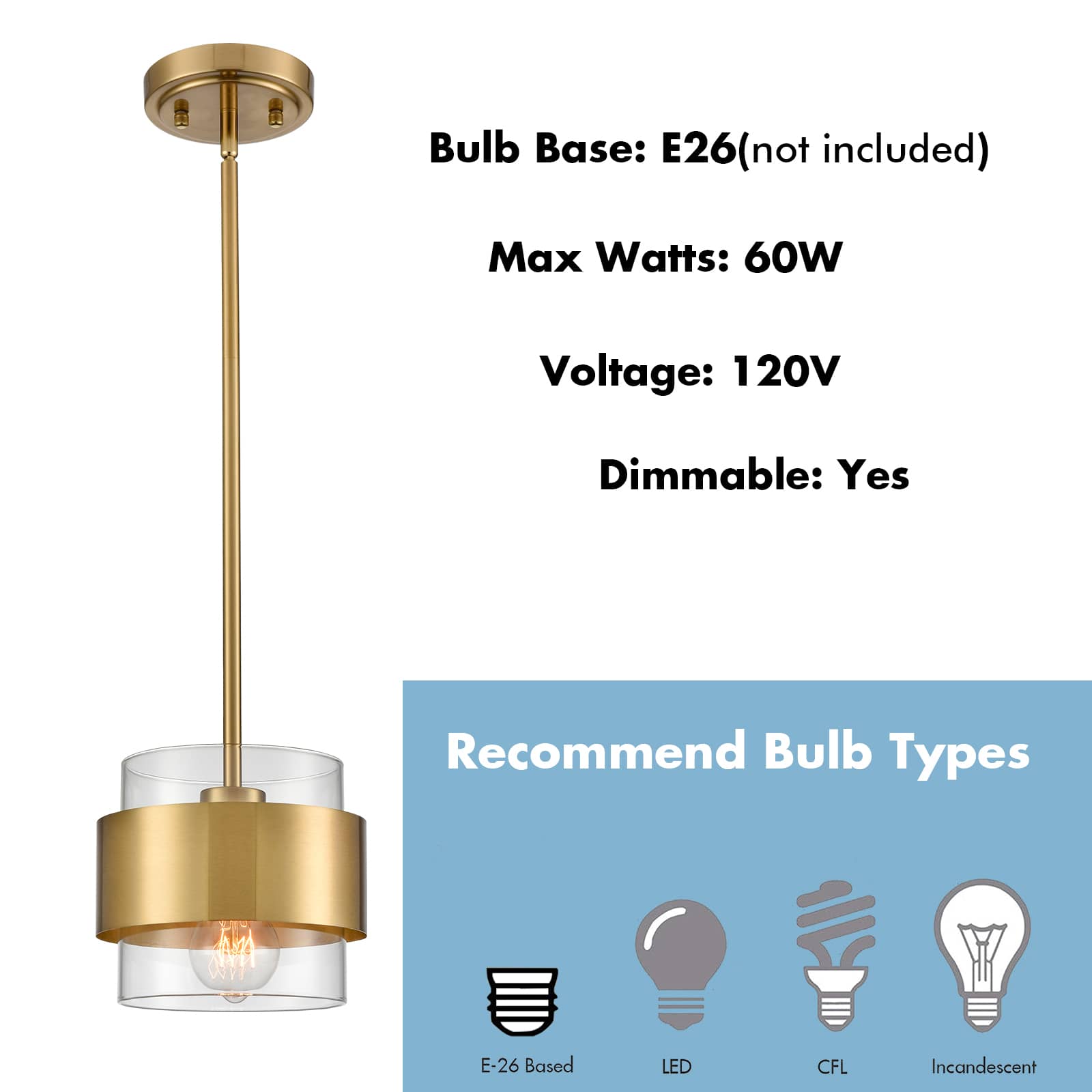 Modern Brass Pendant Light mini Glass Kitchen Hanging Light