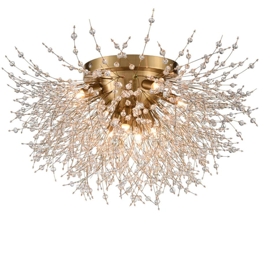 Modern Gold Crystal Ceiling Light 8-Light Firework Sputnik