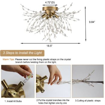 Modern Gold Crystal Sputnik Semi Flush Ceiling Light 4-Light