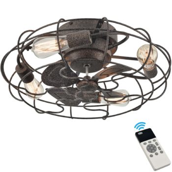 20 Inches Rust Caged Ceiling Fans with Lights Flush Mount Remote Control